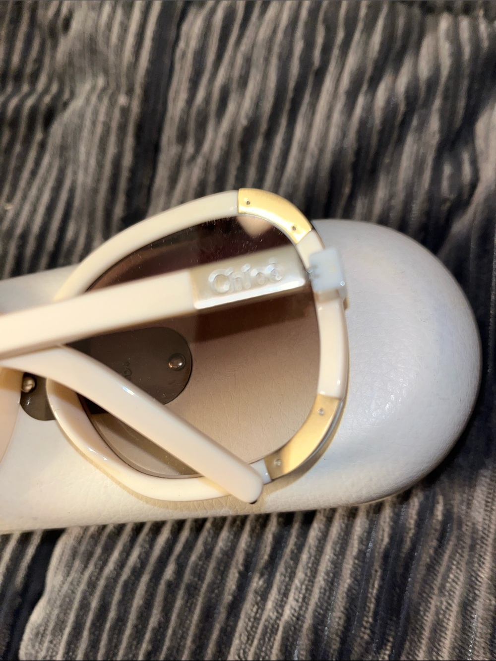 Chloe Cream Round Sunglasses with Gradient Brown Lenses - Picture 5 of 12